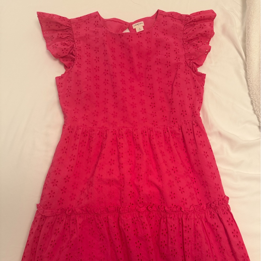 Crewcuts Eyelet Tiered Dress - Bright Pink